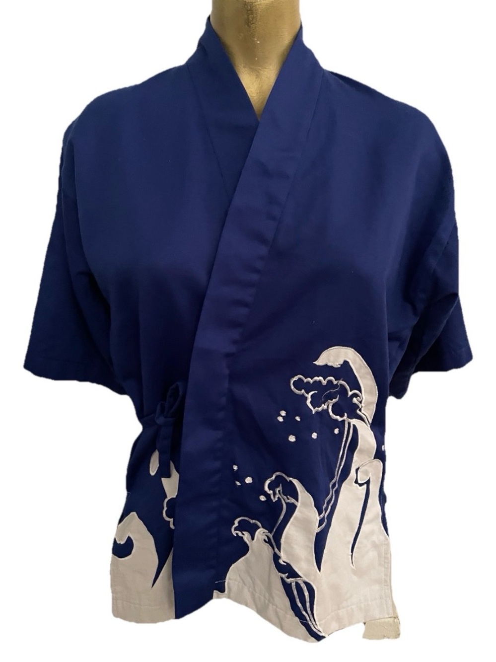 JAPANESE Embroidered WAVES Ocean Print Haori Kimono Jacket Size Small